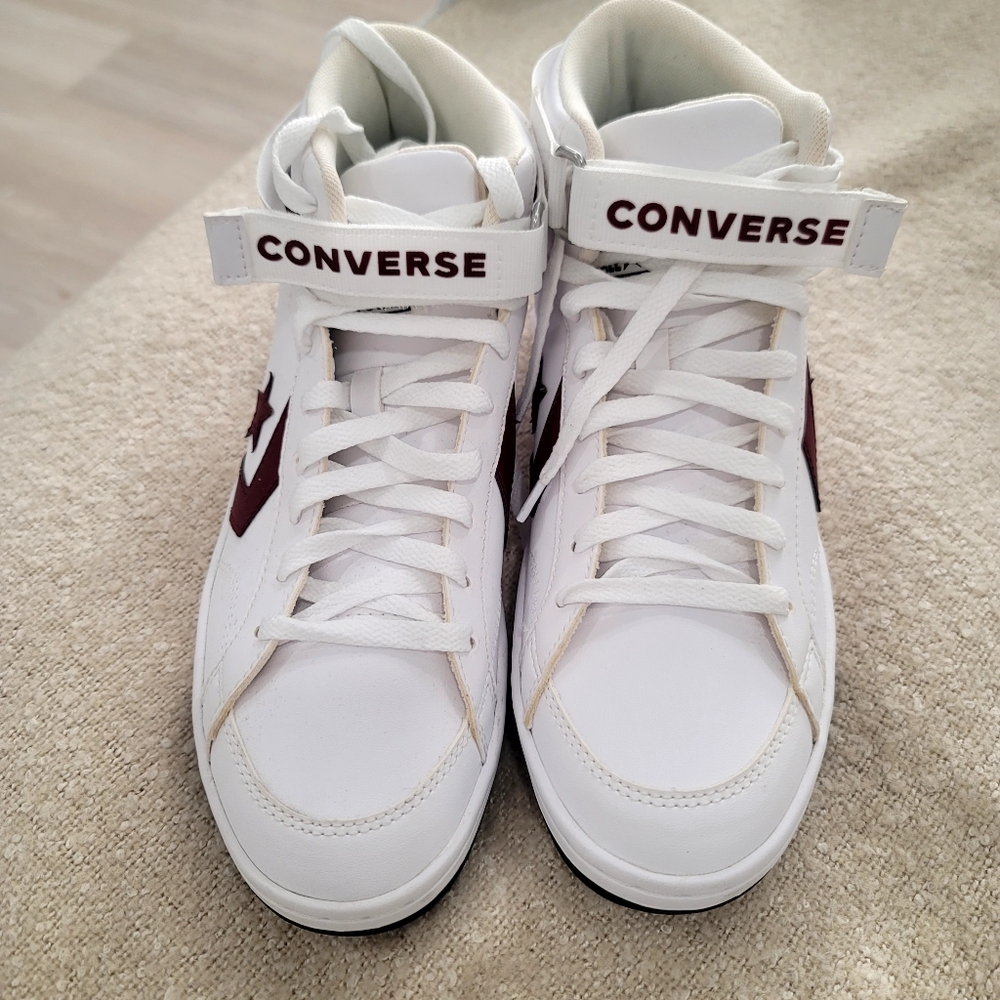 Converse Rival Mid White Deep Burgundy Star Chevron Retro Court 7.5 Unisex - Picture 15 of 16